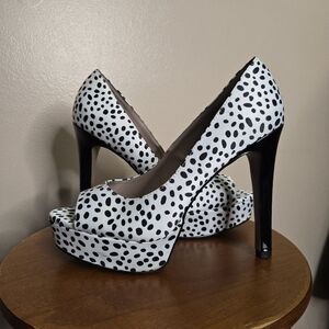 Betsey Johnson Kenedy Dalmation Print Platform Peep Toe Heels